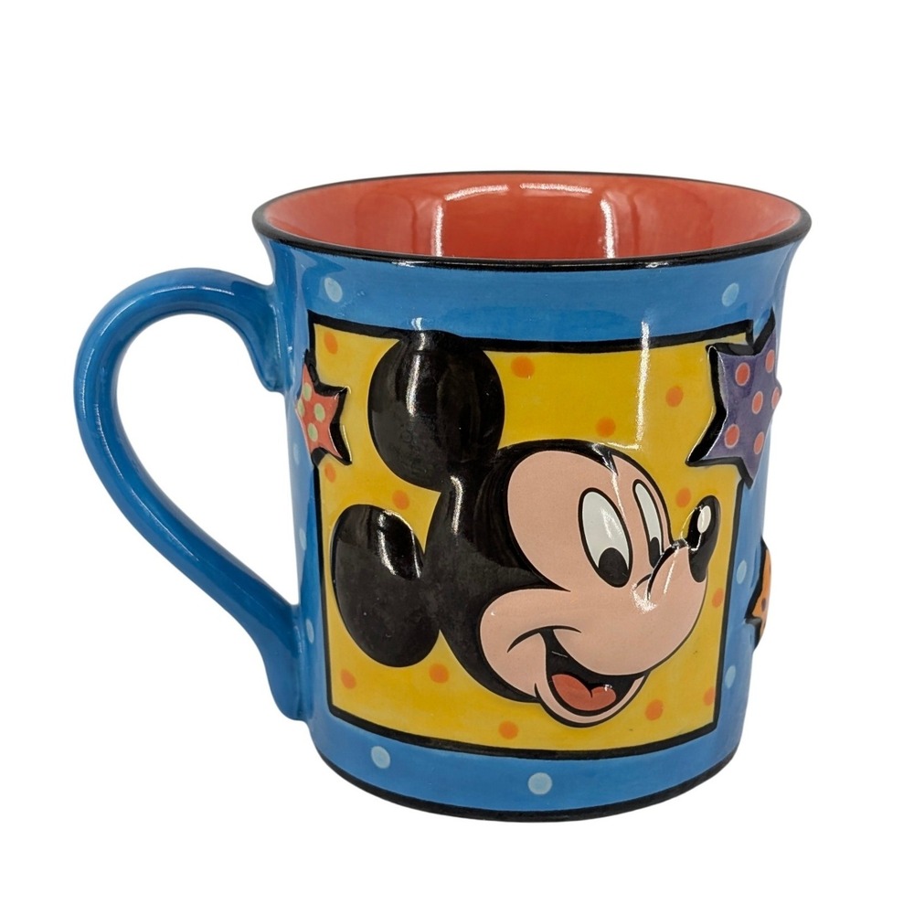 Walt Disney World Mickey Mouse Mug Blue 3D Relief Stars Polka Dot Souvenir